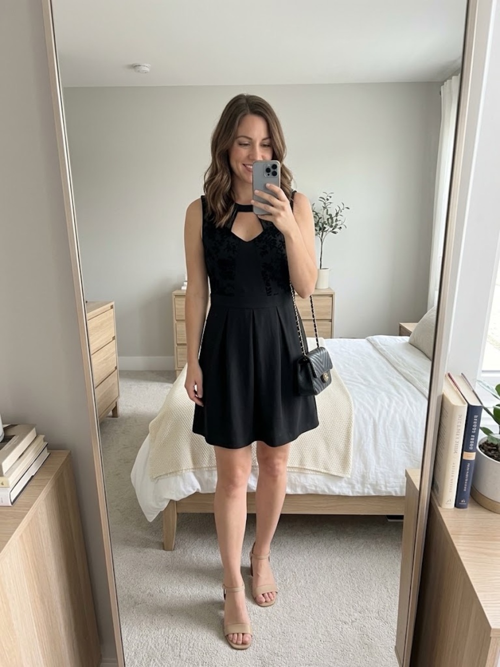 BCBGeneration Black Sleeveless Skater Dress with Keyhole